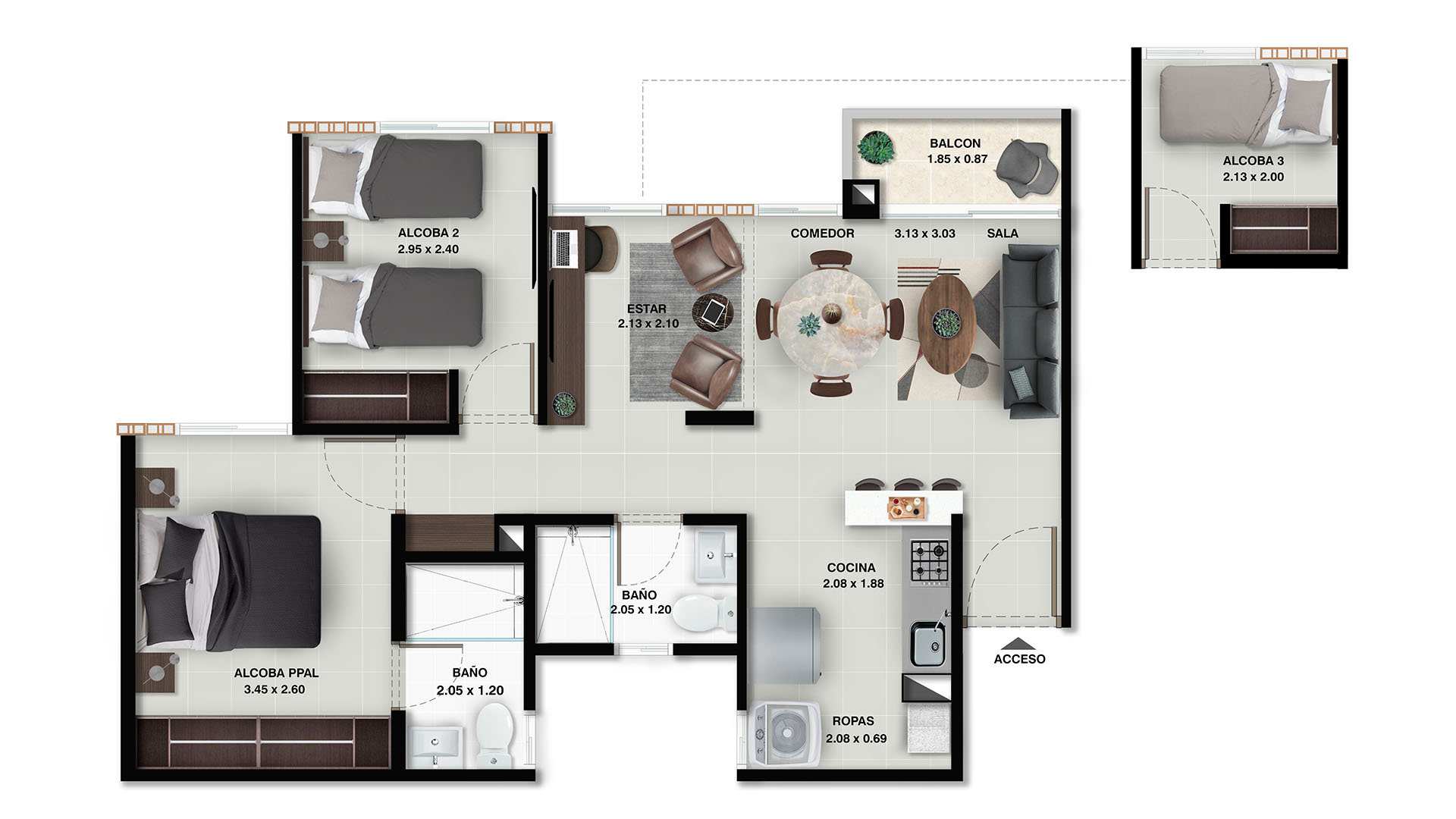 planos apartamento 50 m2 proyecto alamo